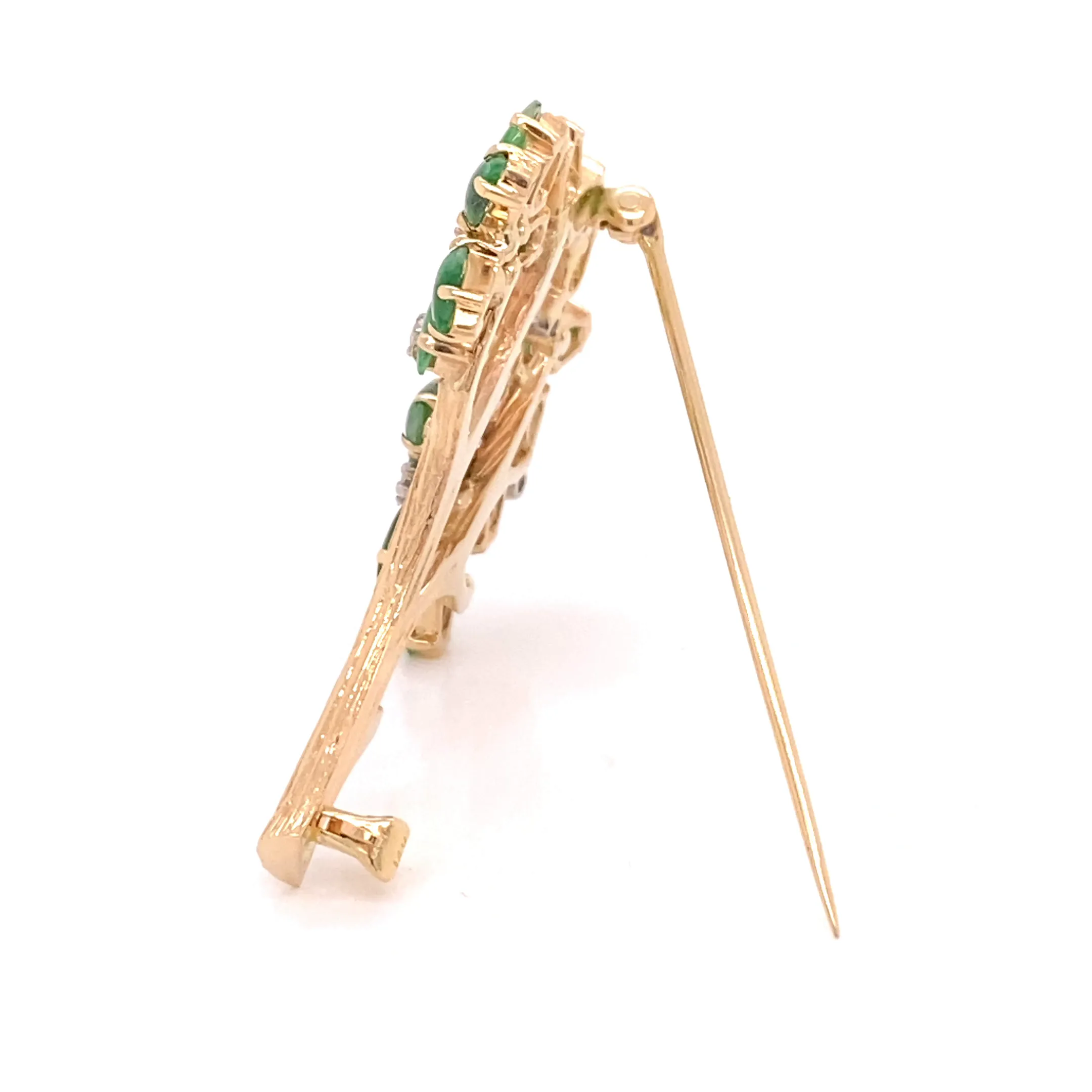 14KY Custom Estate Jade And Diamond Tree Fashion Pin