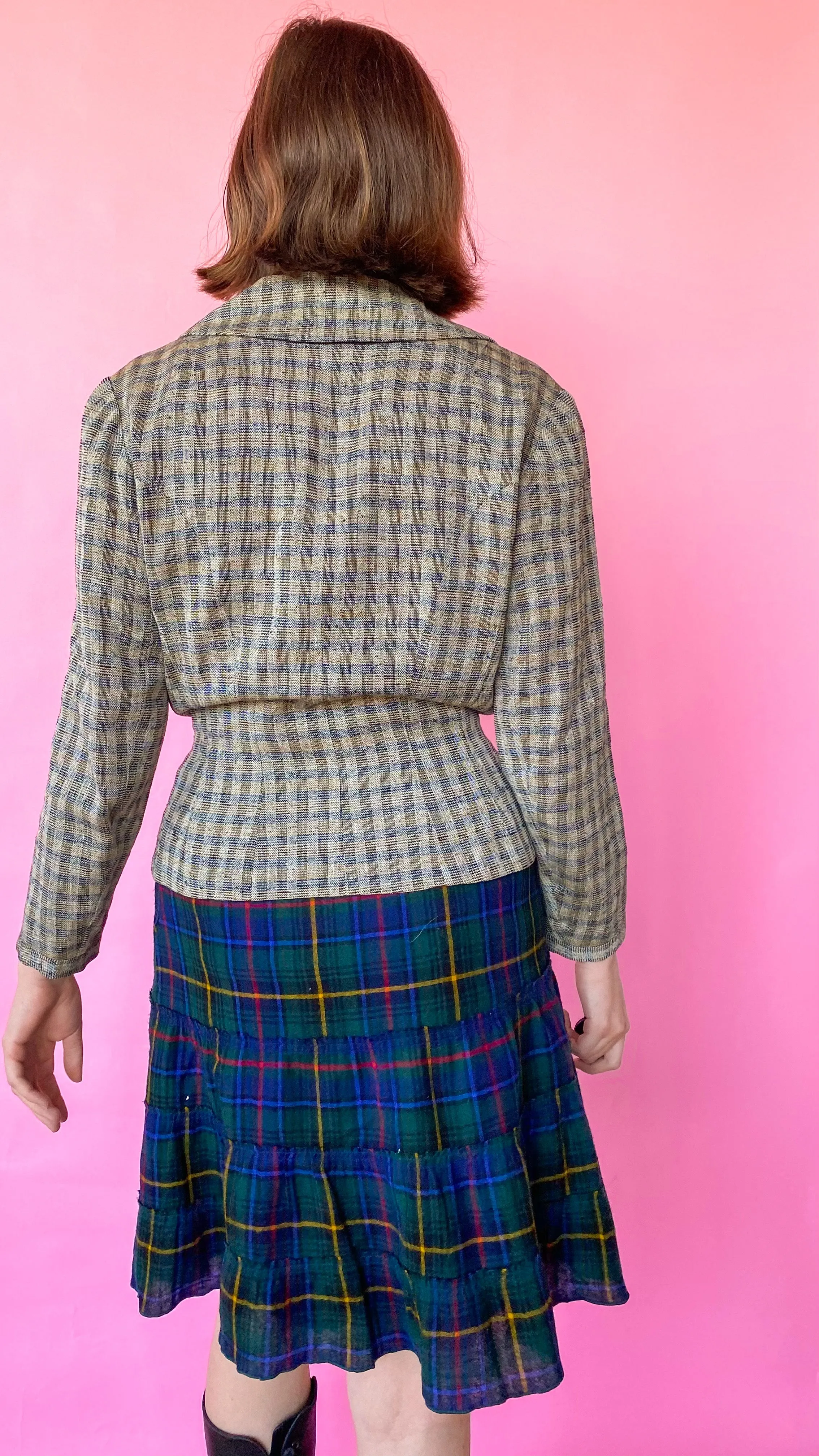 1940s Mustard Plaid Jacket, sz. S