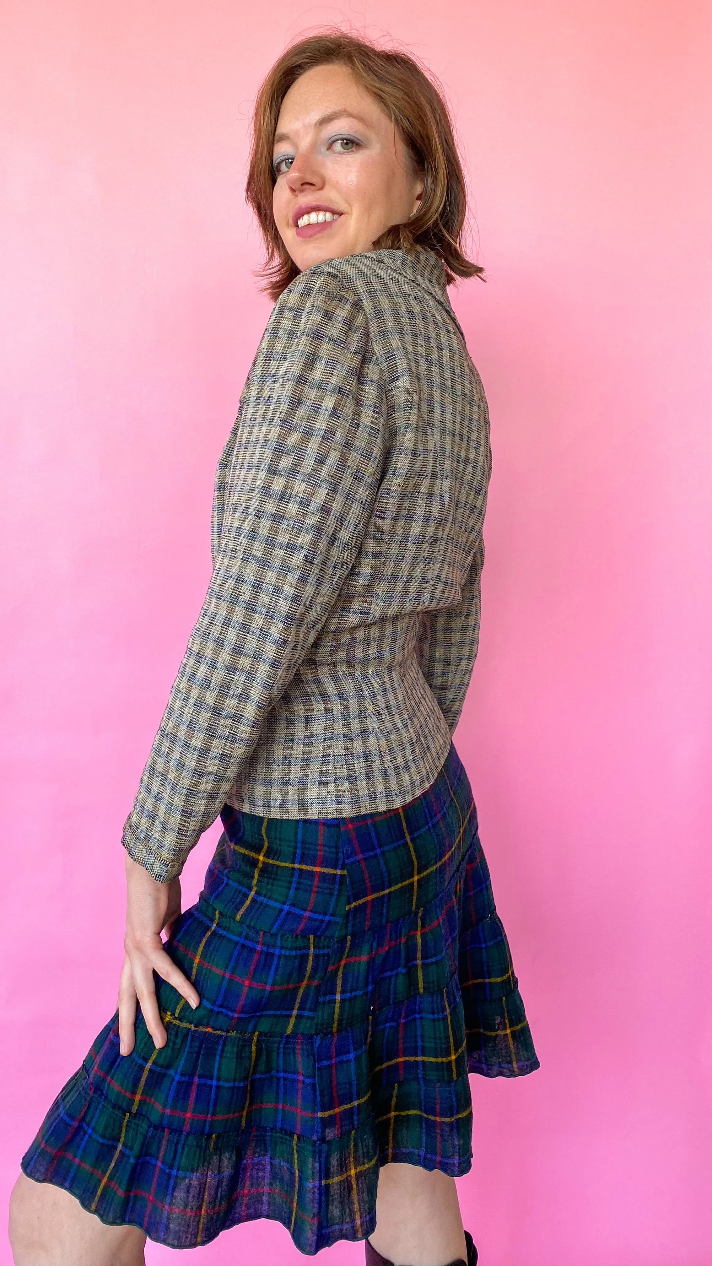 1940s Mustard Plaid Jacket, sz. S