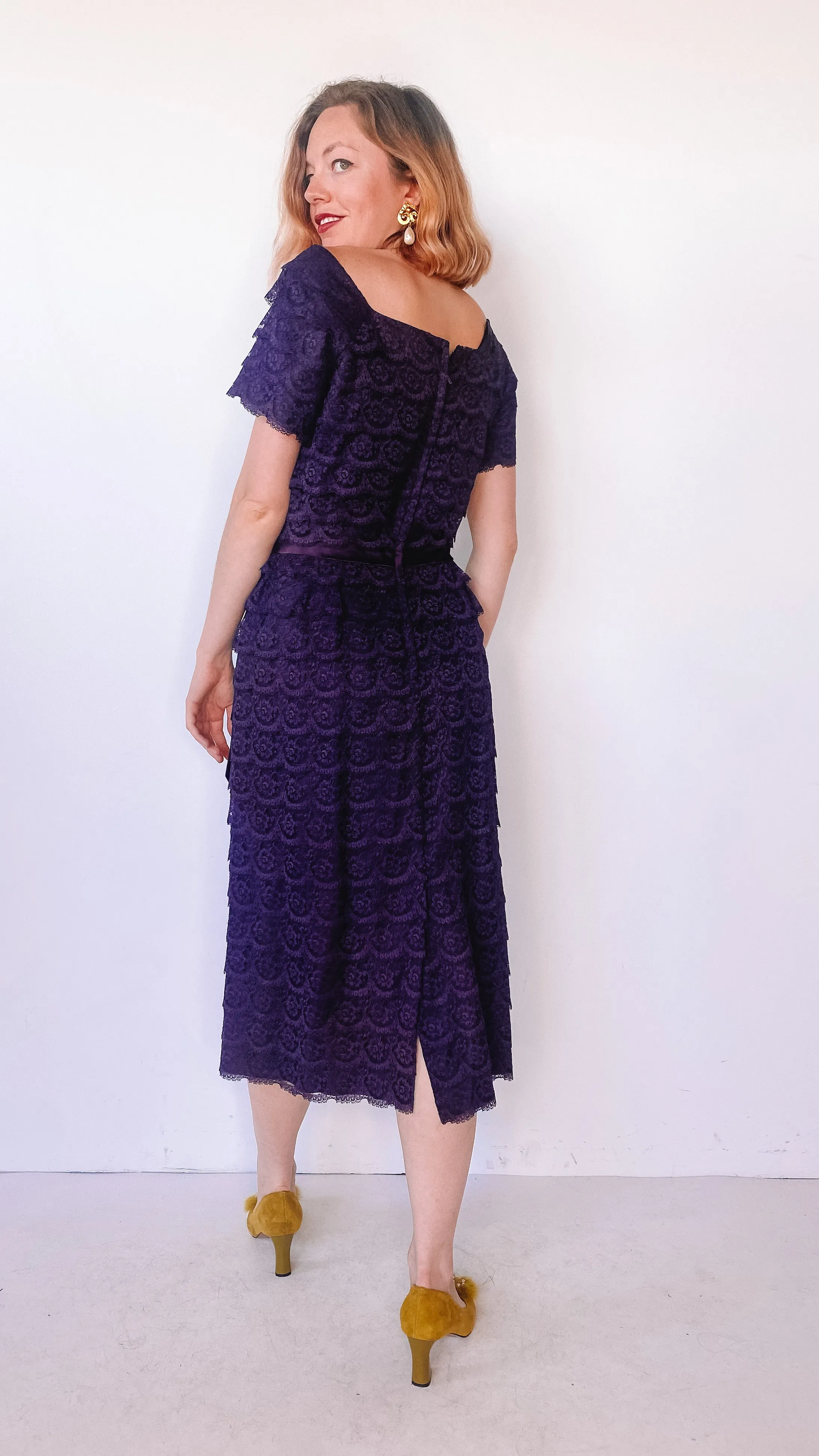 1950s Violet Lace Layered Dress, sz. M