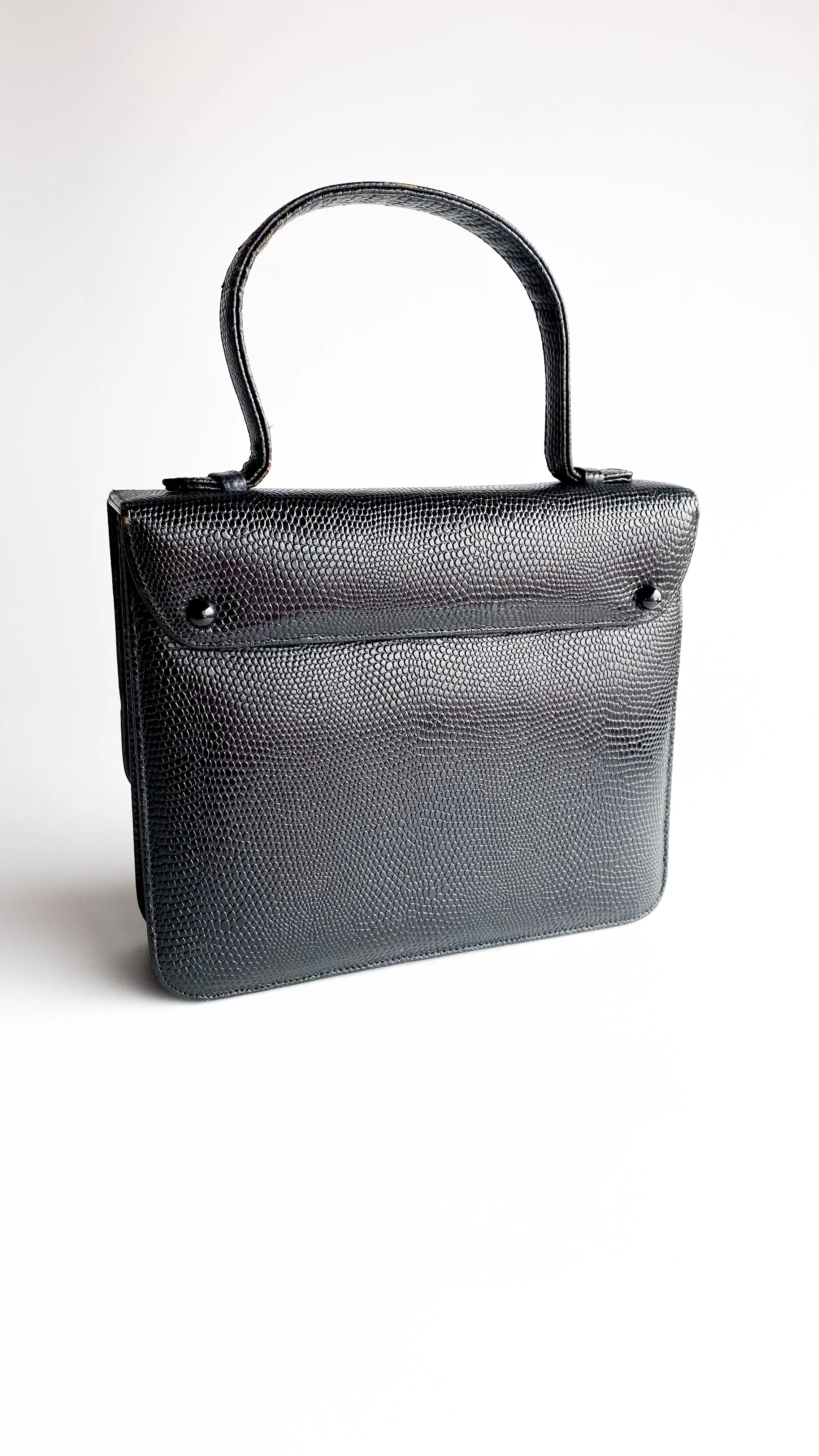 1960s Simple Black Textured Handbag