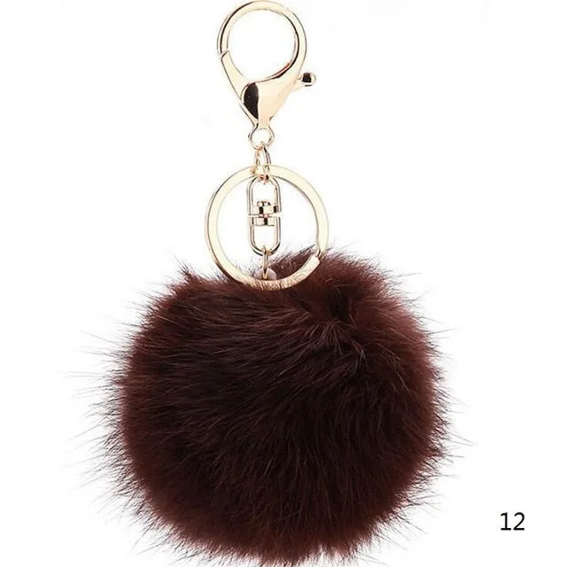 2016 Fashion 13 Colors Rabbit Fur Keychain Ball Pompom Cell Phone Car Keychain Pendant Handbag