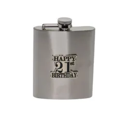 21st Birthday Badge Stainles Steel Hip Flask