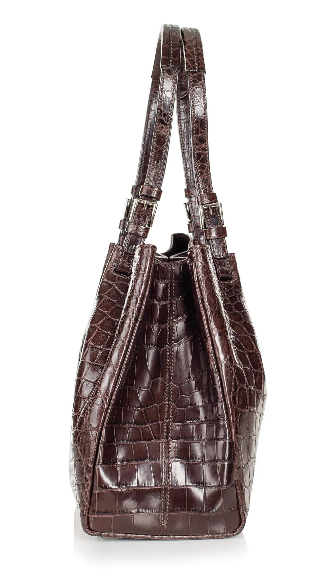 30-650-NIC THE VICTORIA Gracen Nile Crocodile Handbag, Nicotine