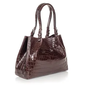 30-650-NIC THE VICTORIA Gracen Nile Crocodile Handbag, Nicotine