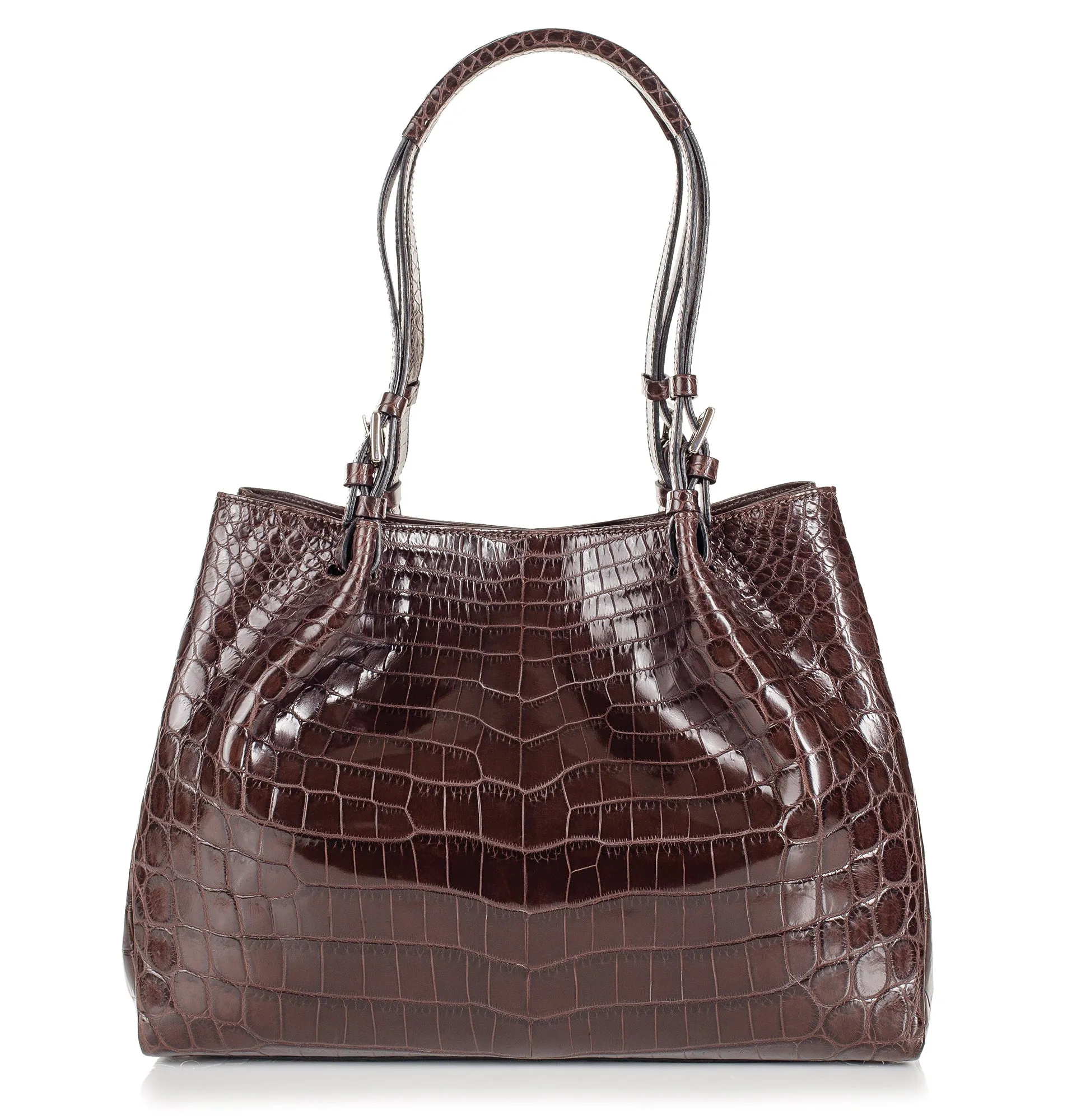 30-650-NIC THE VICTORIA Gracen Nile Crocodile Handbag, Nicotine