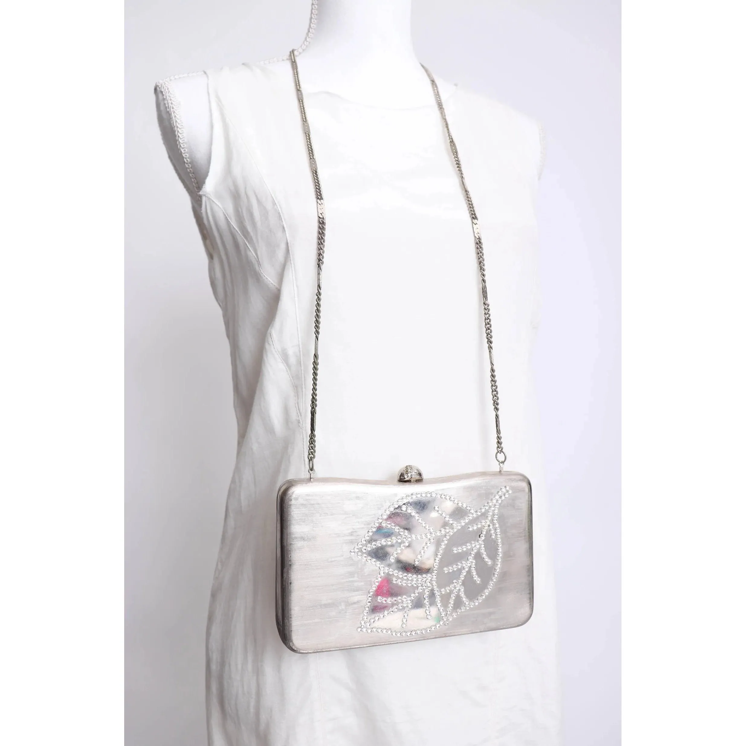 90's Brushed Silver and Rhinestone Handbag