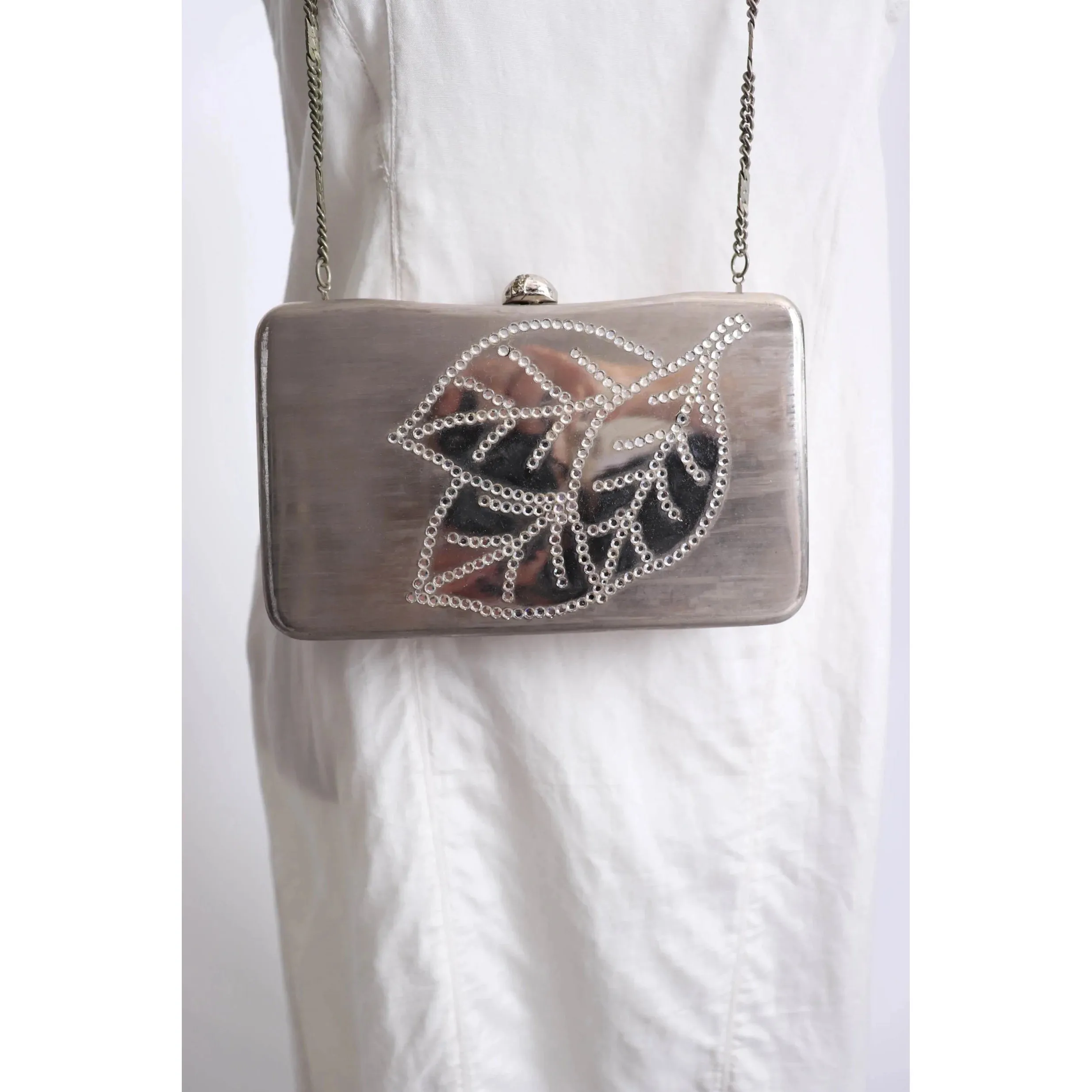 90's Brushed Silver and Rhinestone Handbag