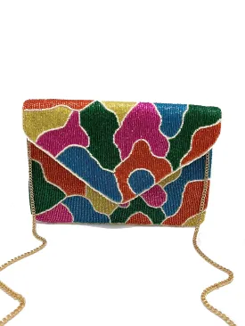 Abstract Camo Beaded Clutch