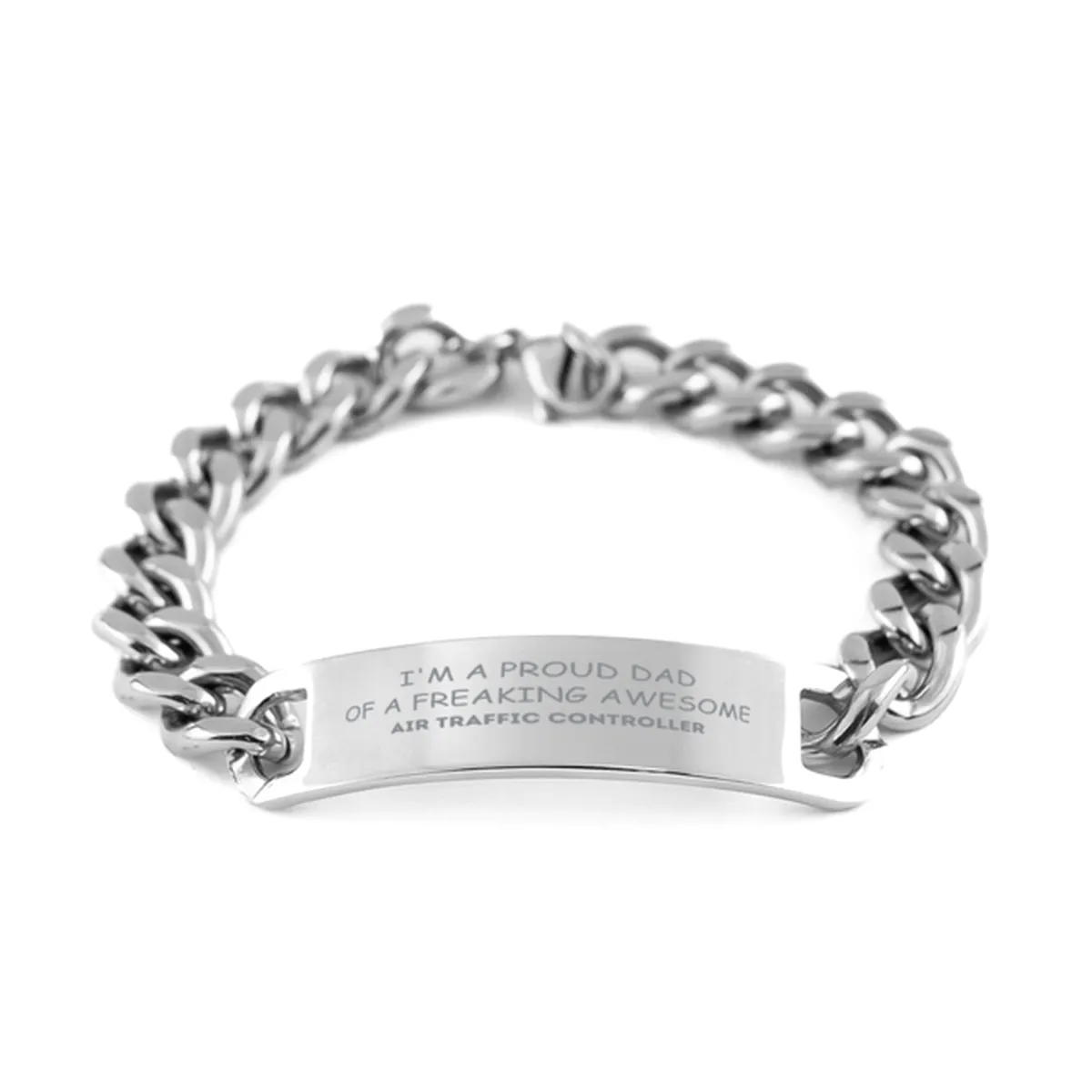 Air Traffic Controller Gifts. Proud Dad of a freaking Awesome Air Traffic Controller. Cuban Chain Stainless Steel Bracelet for Air Traffic Controller. Great Gift for Him. Fathers Day Gift. Unique Dad Jewelry