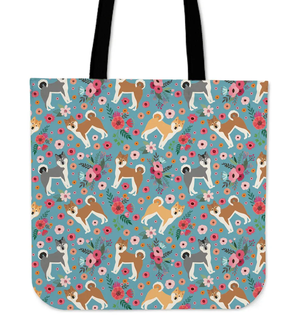 Akita Flower Linen Tote Bag