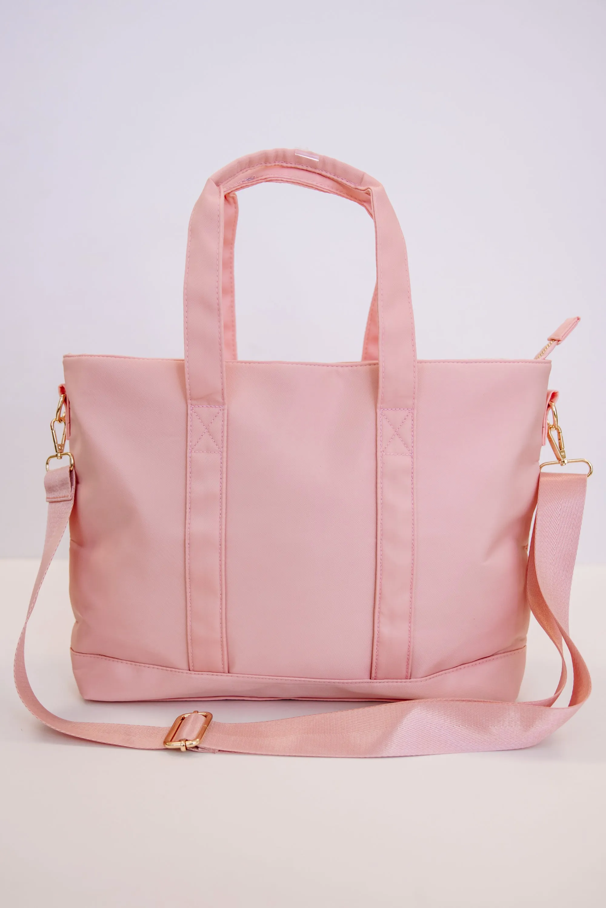 All You Need Baby Pink Varsity Tote