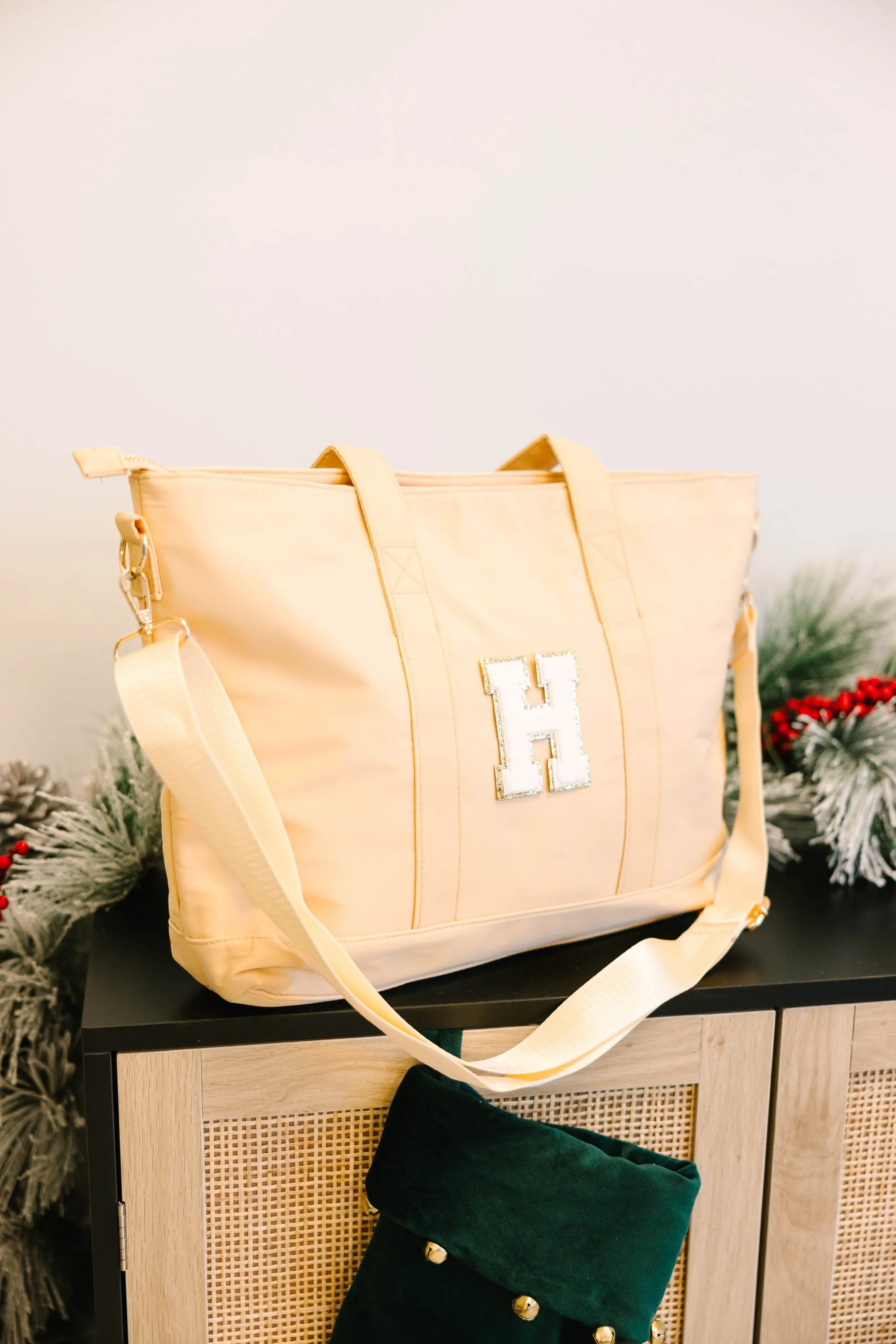 All You Need Khaki Varsity Tote