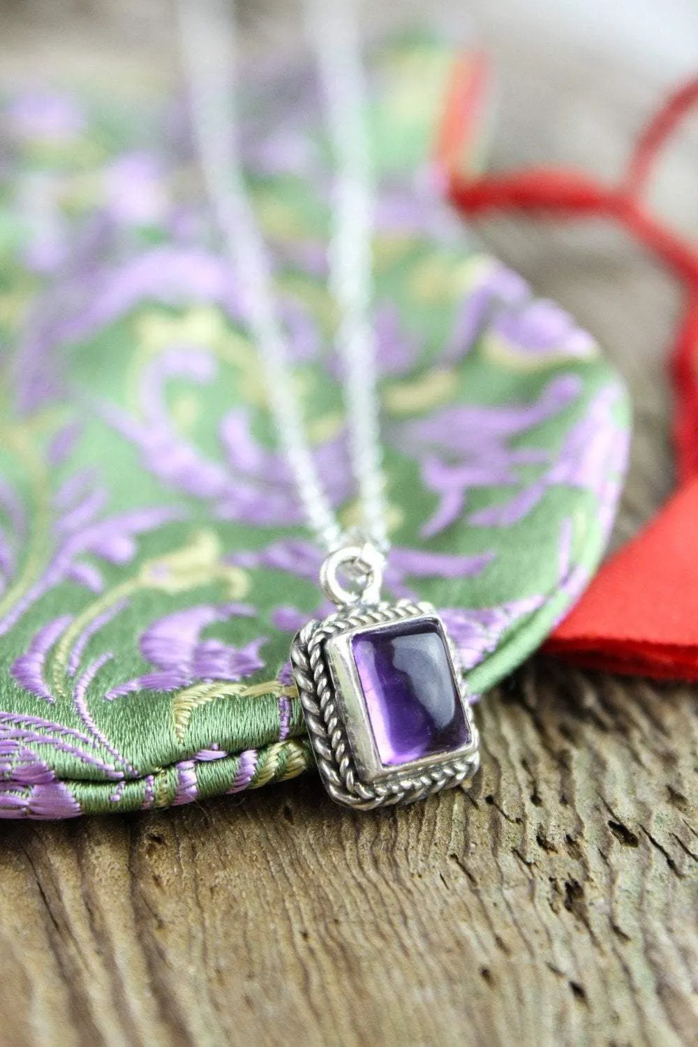 Amethyst Charm Necklace with Mala Gift Bag