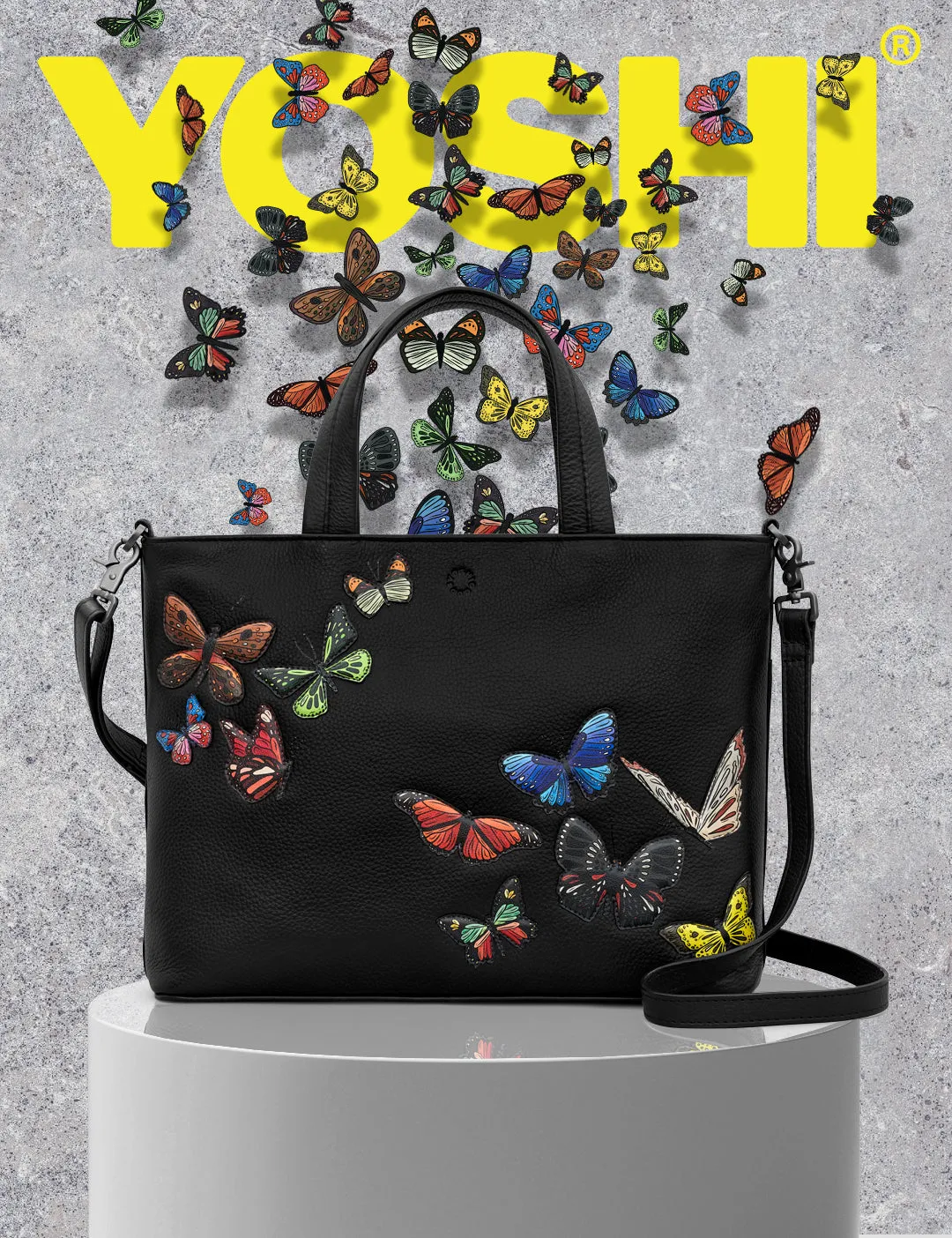 Amongst Butterflies Black Leather Multiway Grab Bag