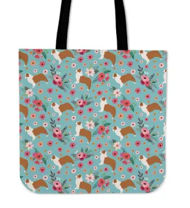 Australian Shepherd Flower Linen Tote Bag