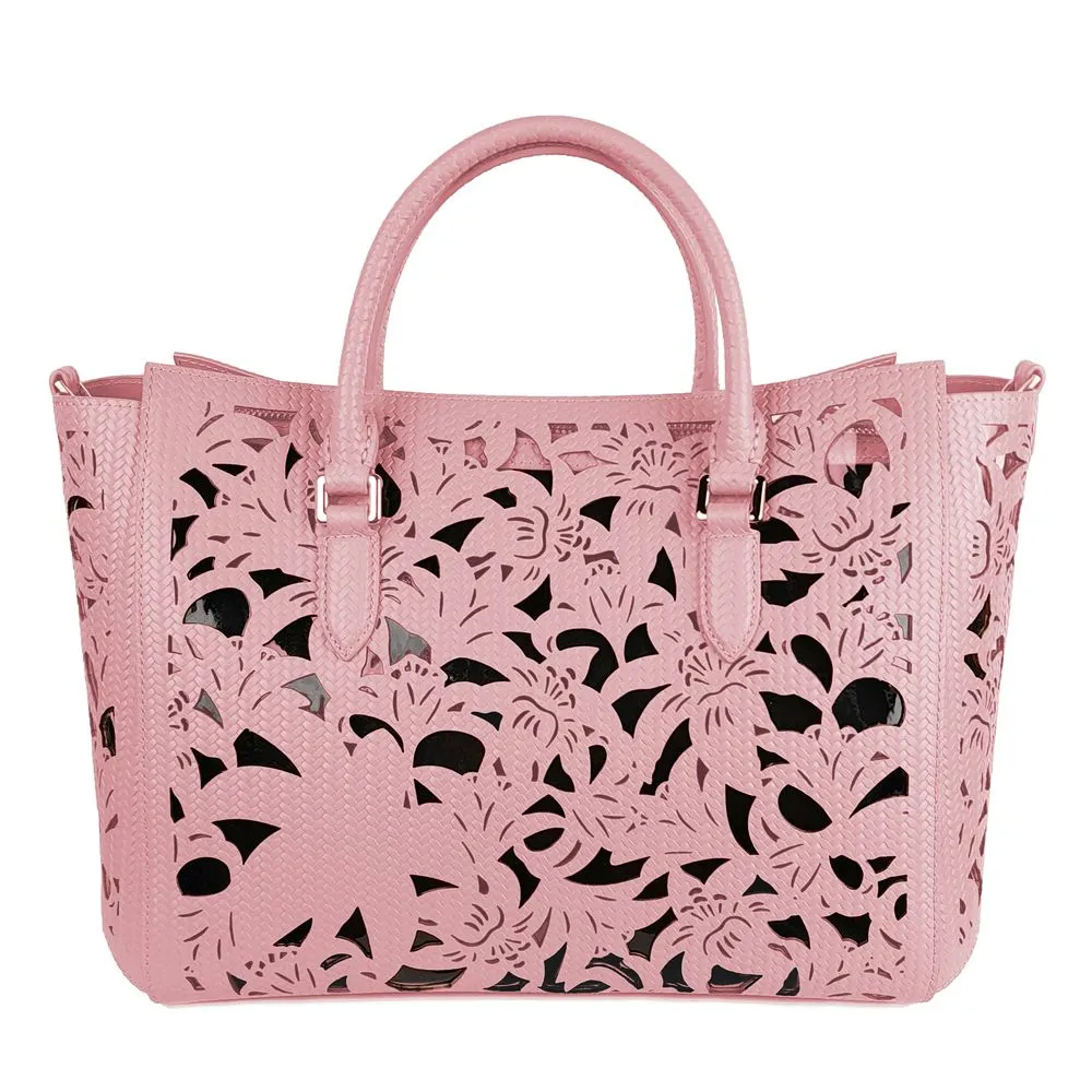 Baldinini Trend Chic Pink Calfskin Handbag with Floral Women's Accents