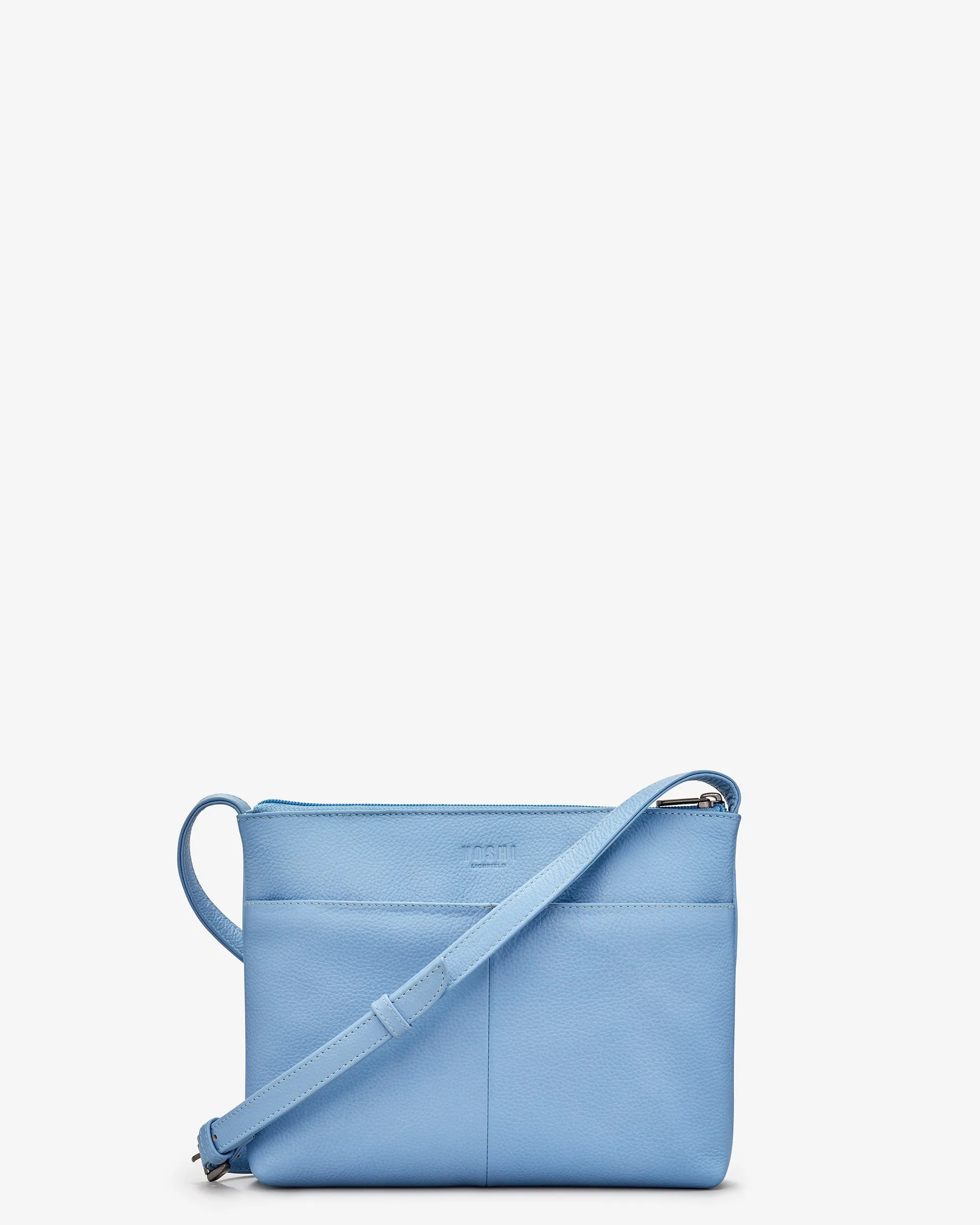 Bee Happy Blue Leather Cross Body Bag