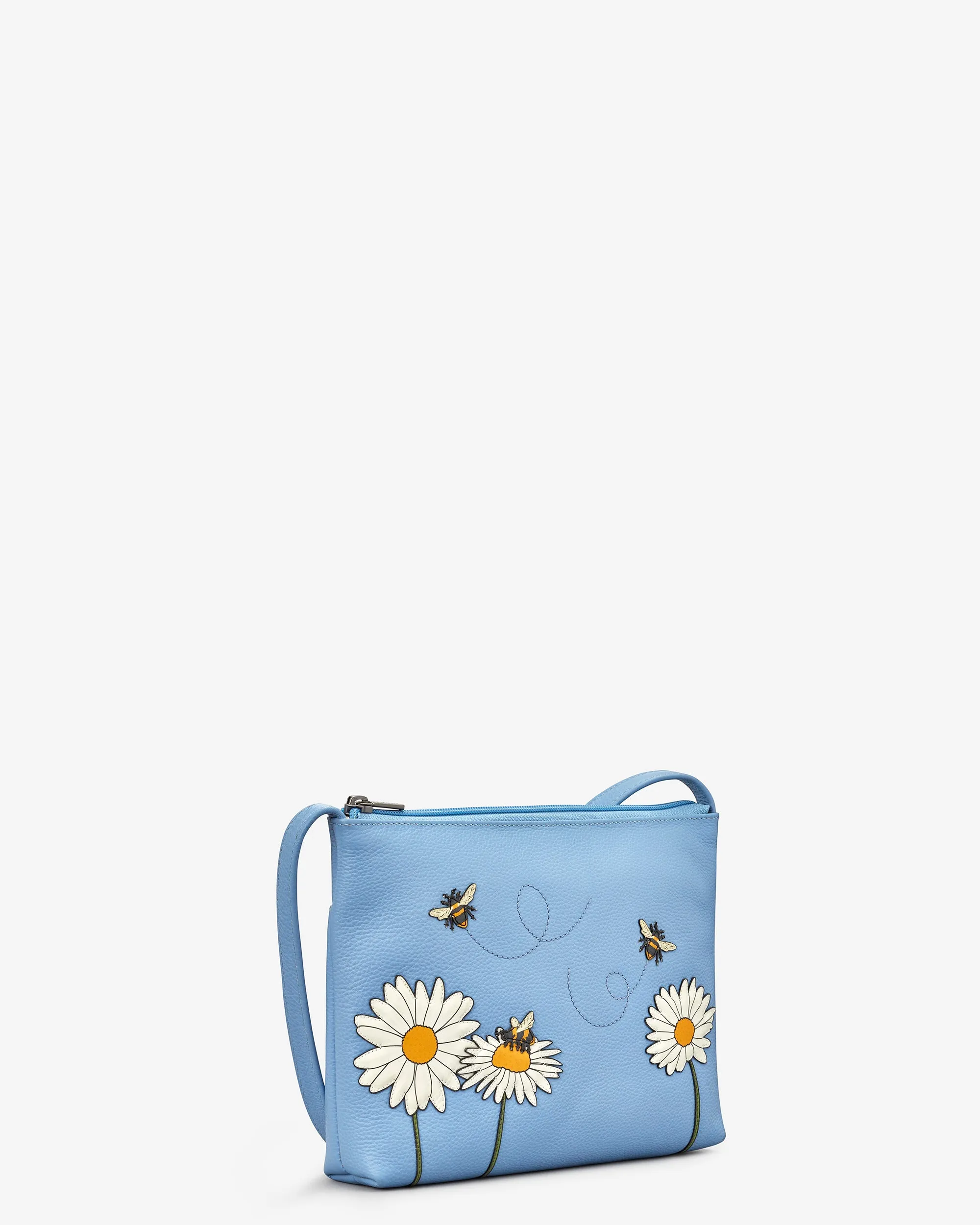 Bee Happy Blue Leather Cross Body Bag