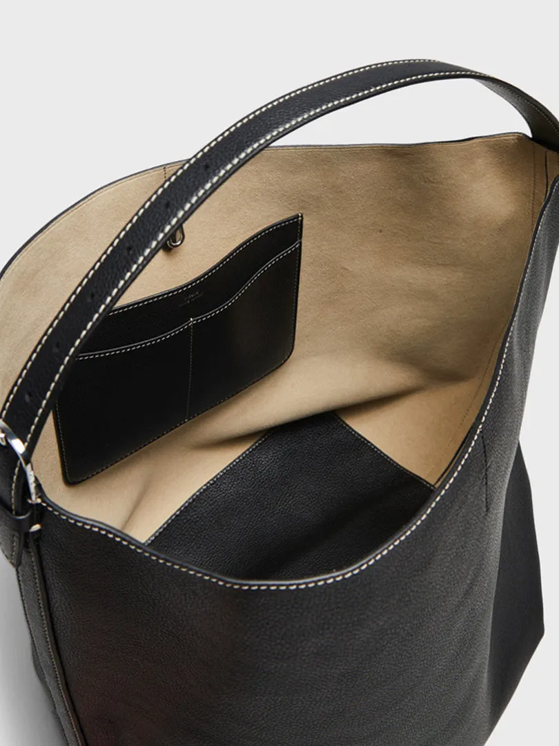 Belted Tote Bag in Black grain