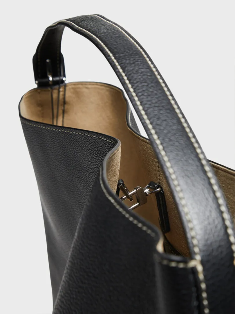 Belted Tote Bag in Black grain