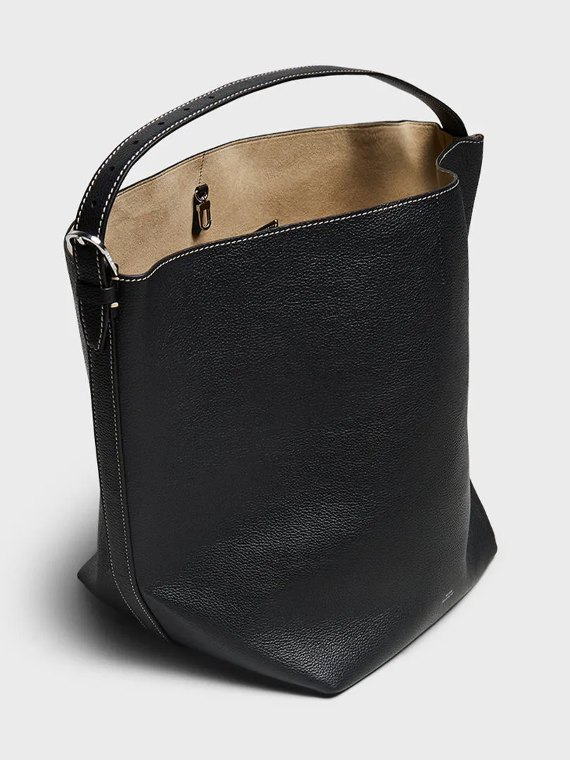 Belted Tote Bag in Black grain