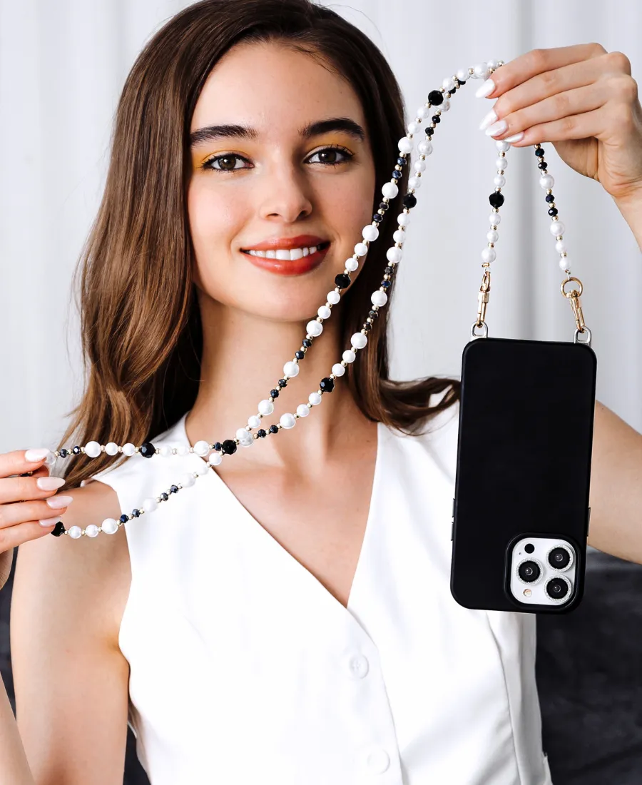 Black & White Bead Crossbody Phone Chain