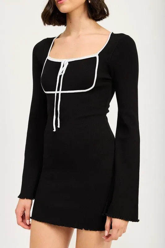 Black Long Sleeve Mini Dress