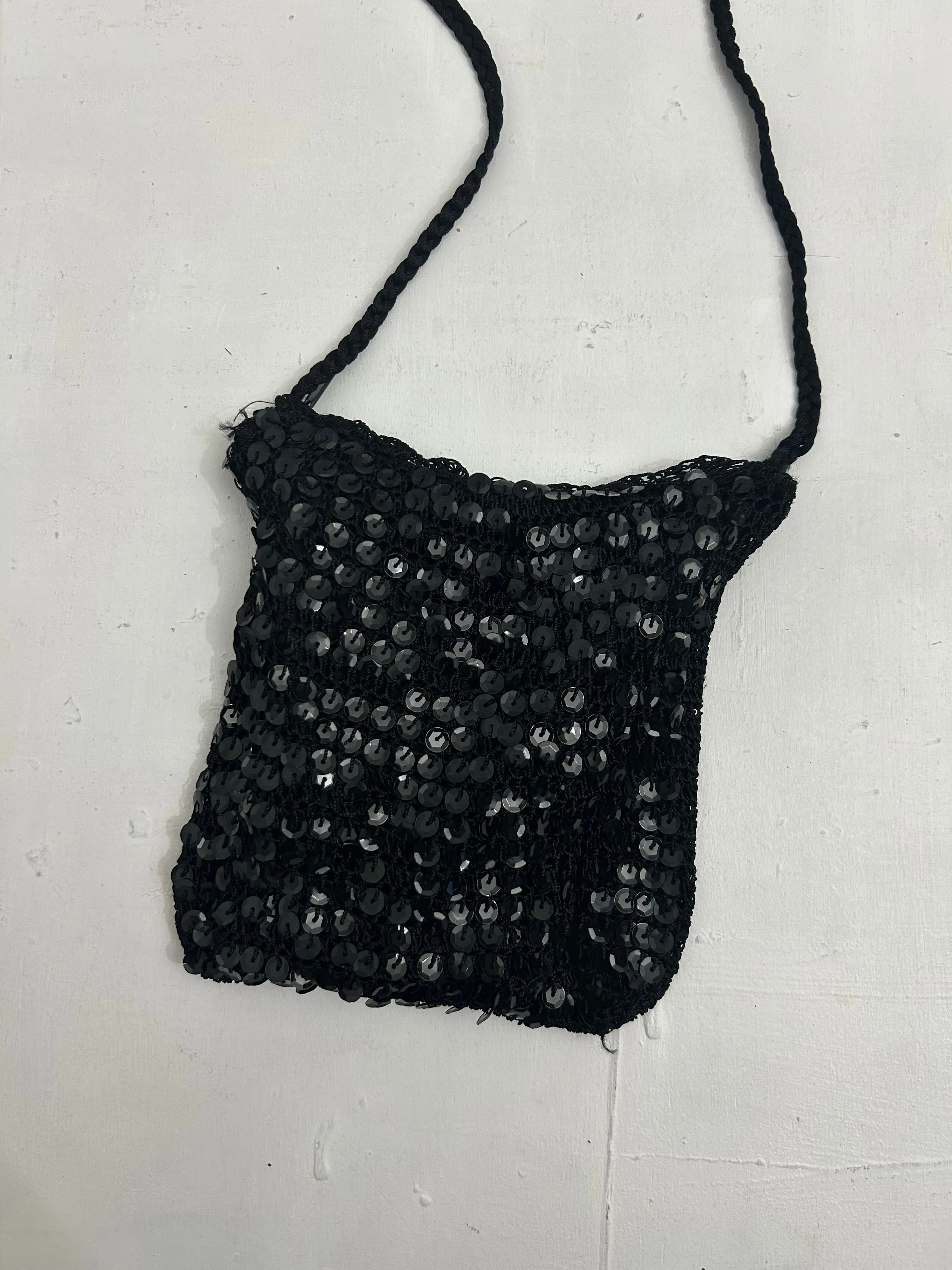 Black pearls sequins 90s y2k baguette crossbody mini bag