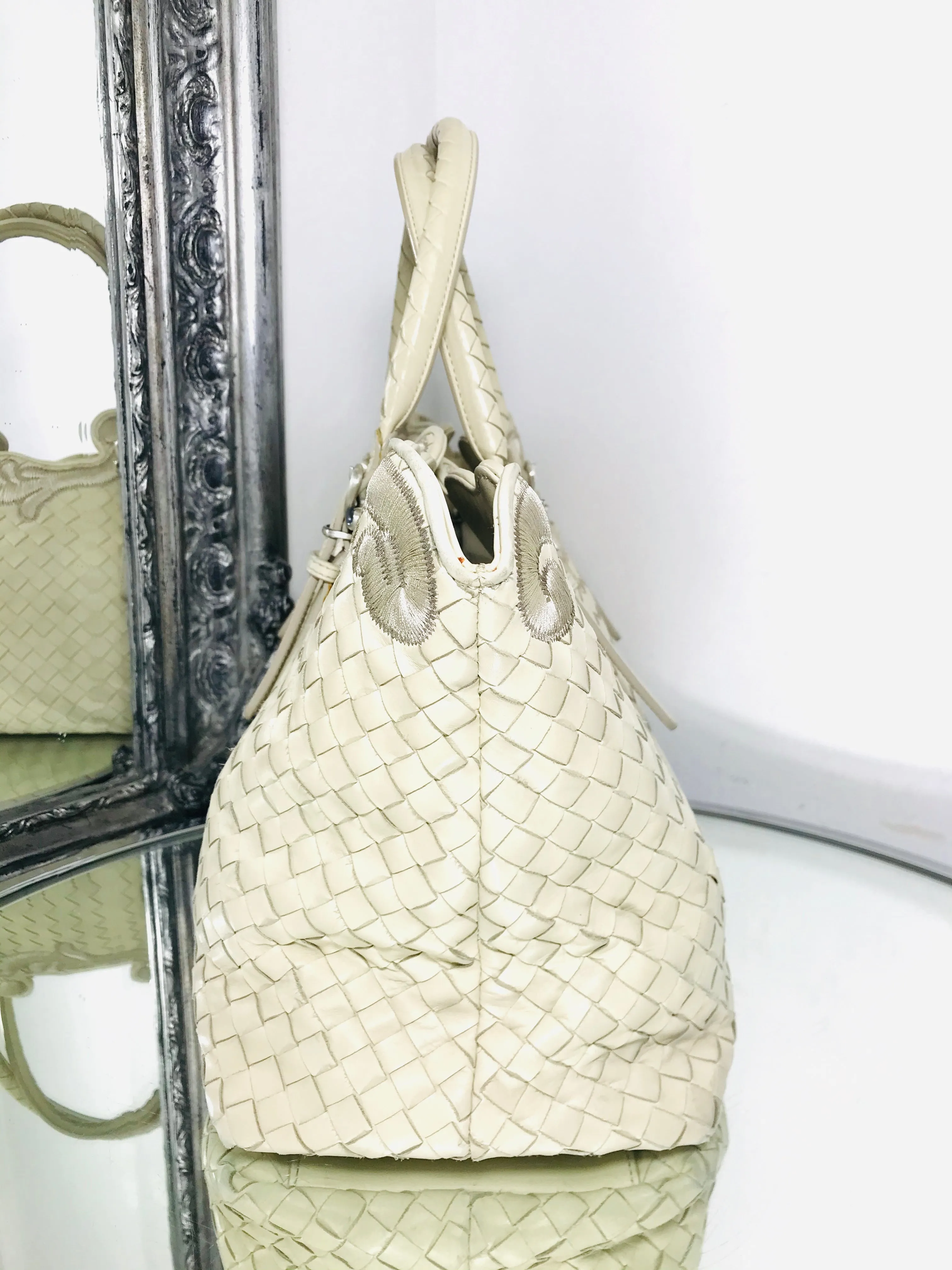 Bottega Veneta Leather Embroidered Trim Tote