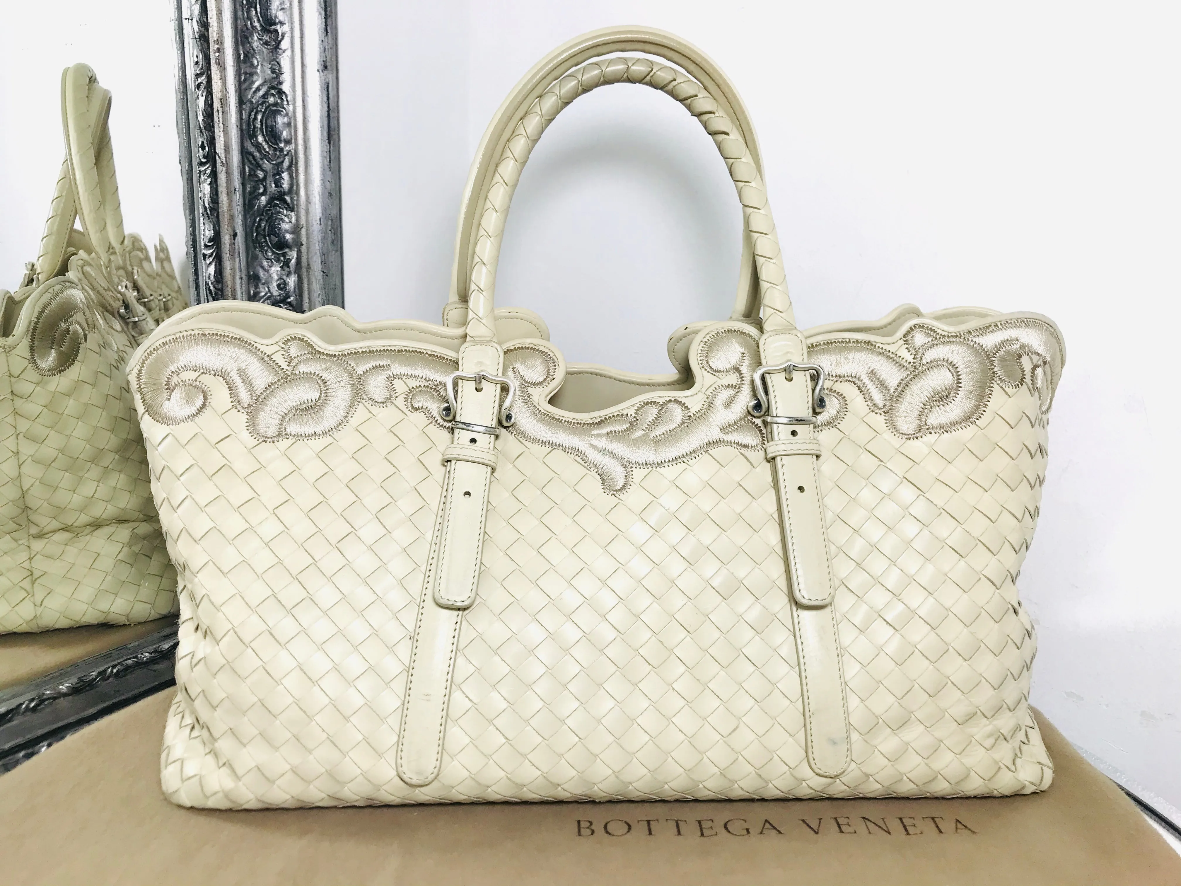 Bottega Veneta Leather Embroidered Trim Tote