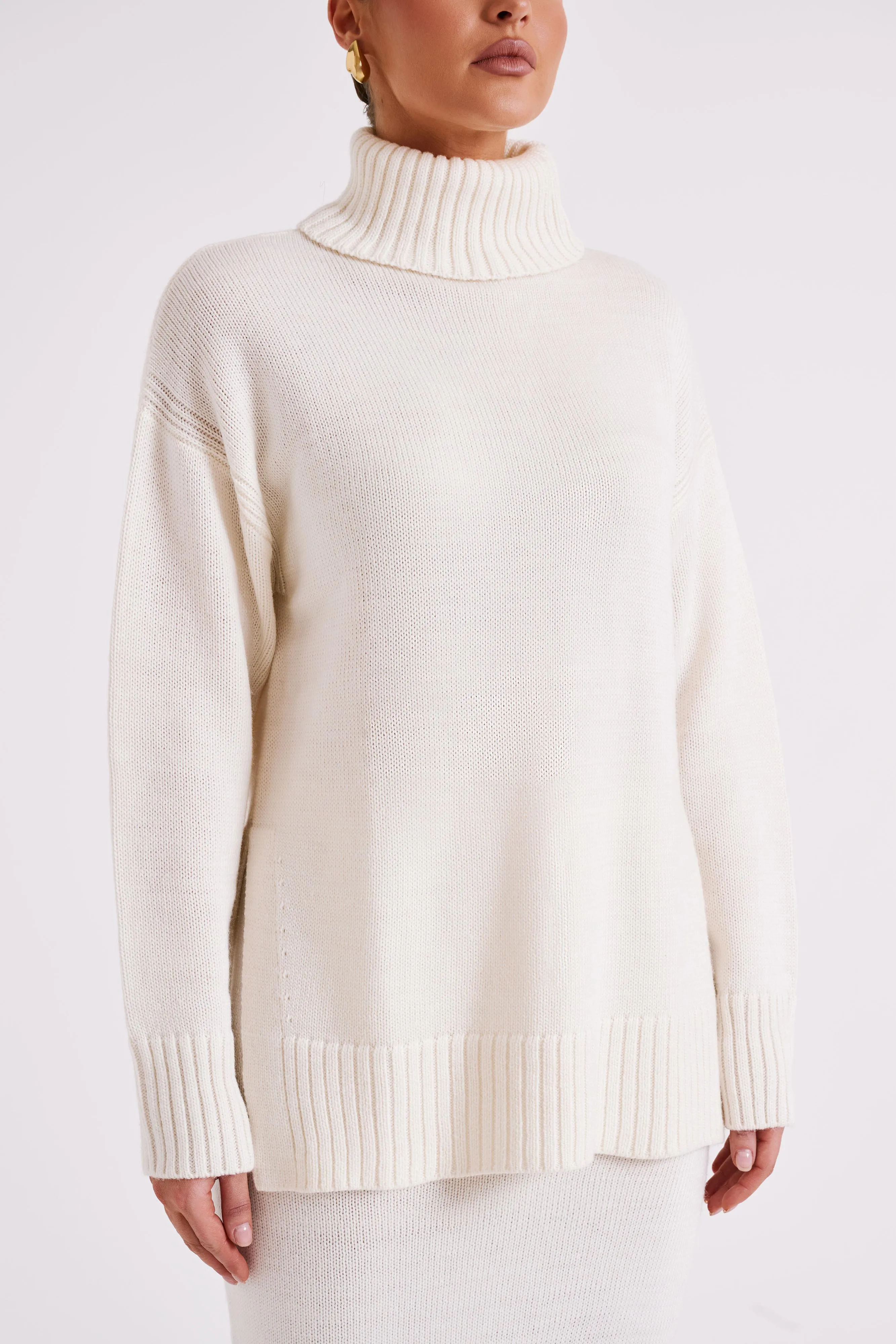 Brittany High Neck Knit Jumper - Ivory