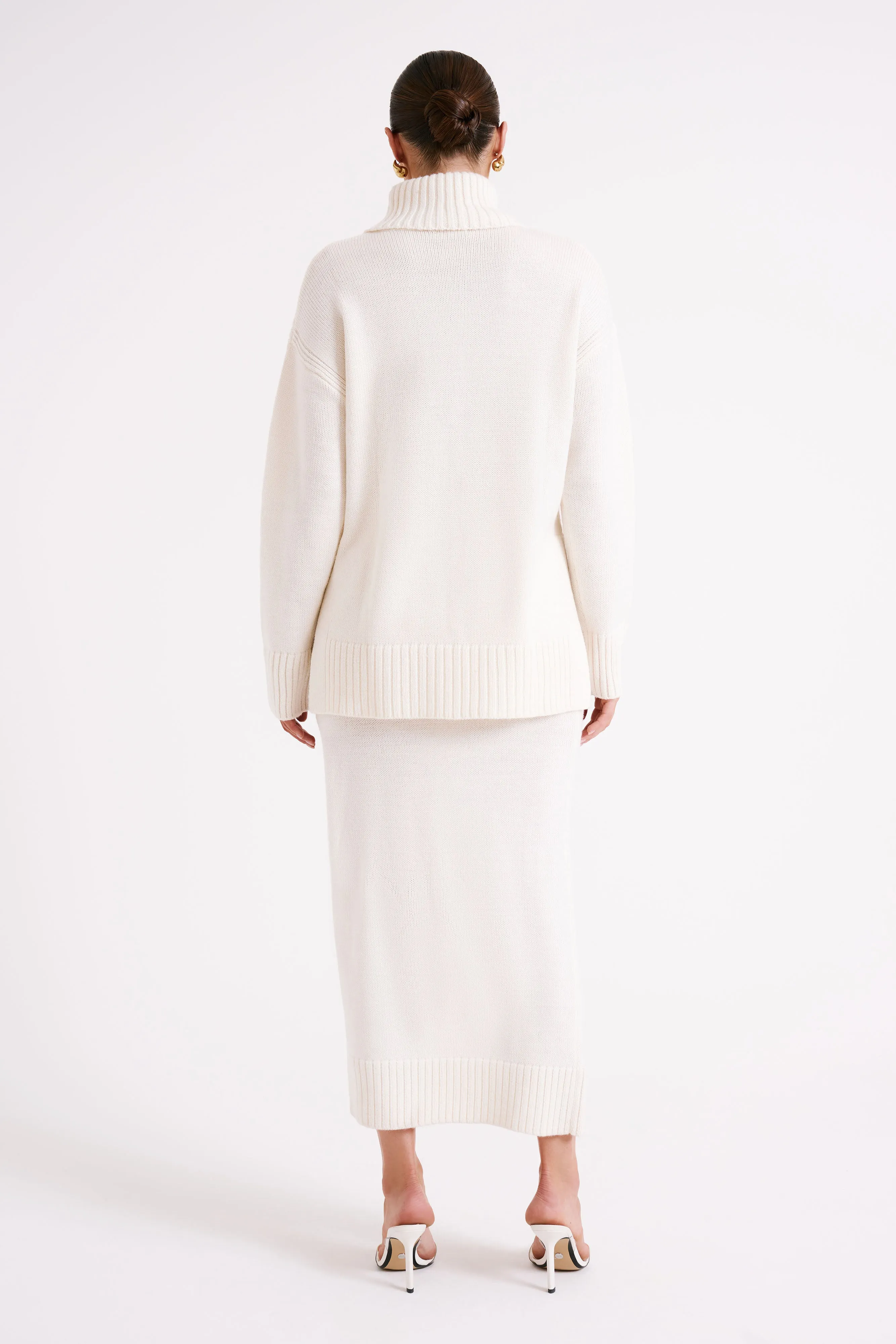 Brittany High Neck Knit Jumper - Ivory