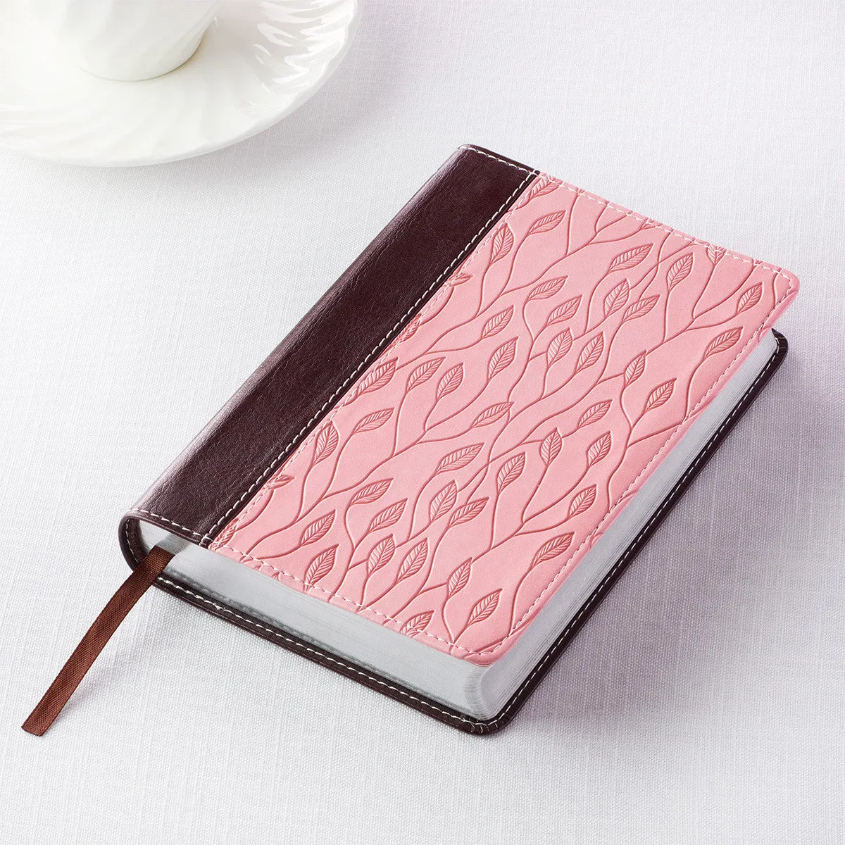 Brown and Pink Half-bound Faux Leather Compact King James Version Bible