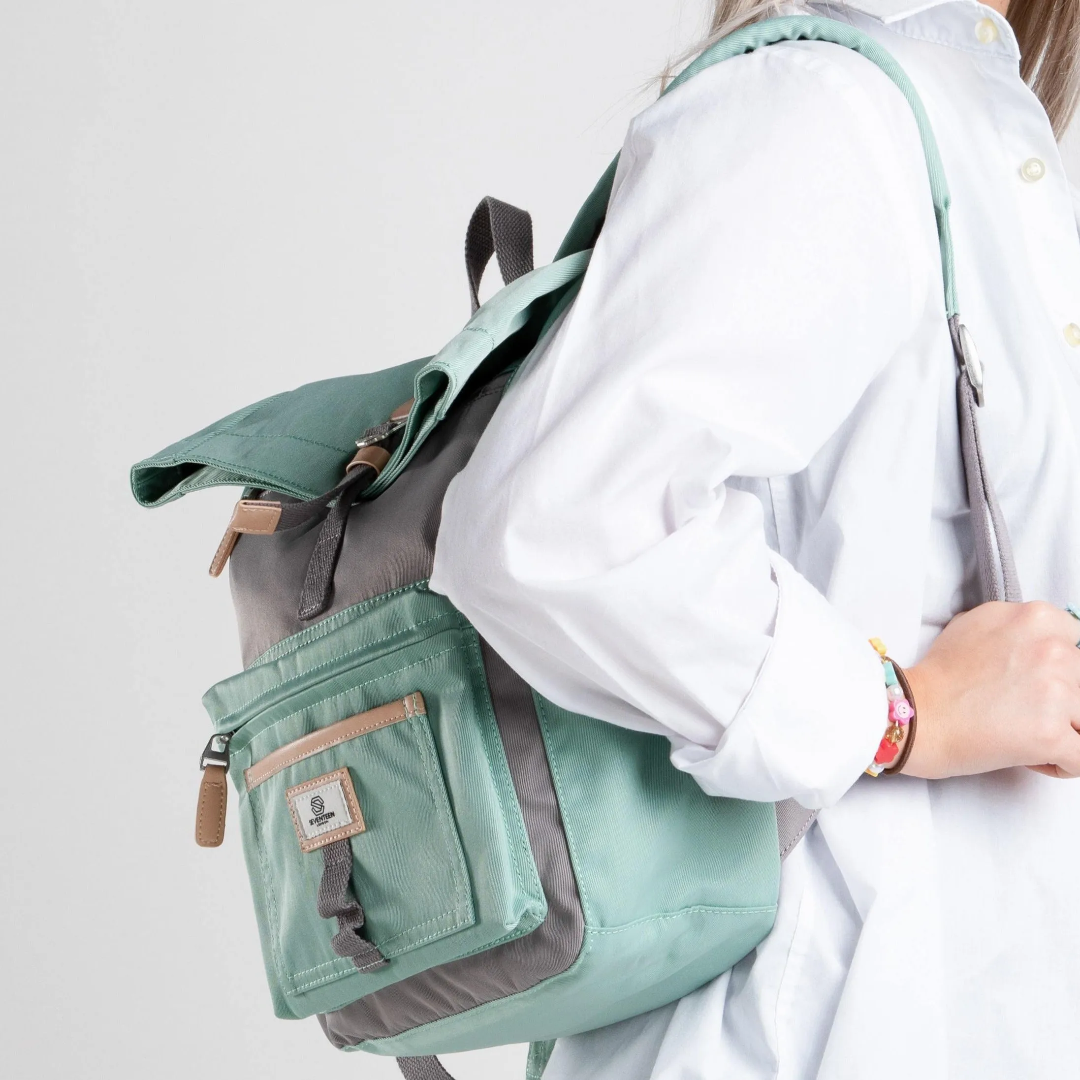 Canary Wharf Mini Backpack - Pastel Green with Grey