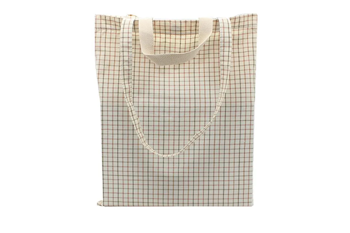 Checkered Cotton Tote Bag With Carrying Handles And Carrying Straps