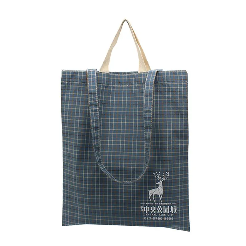 Checkered Cotton Tote Bag With Carrying Handles And Carrying Straps