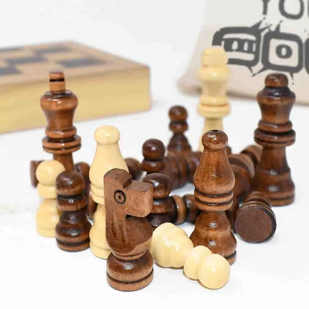 Chess and Draughts Set - Wooden 2-in-1 Set