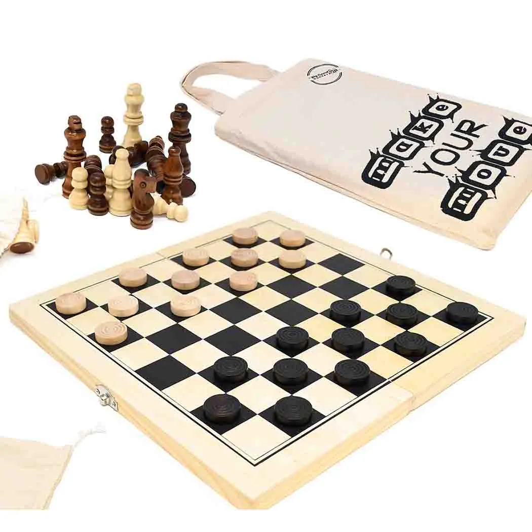 Chess and Draughts Set - Wooden 2-in-1 Set