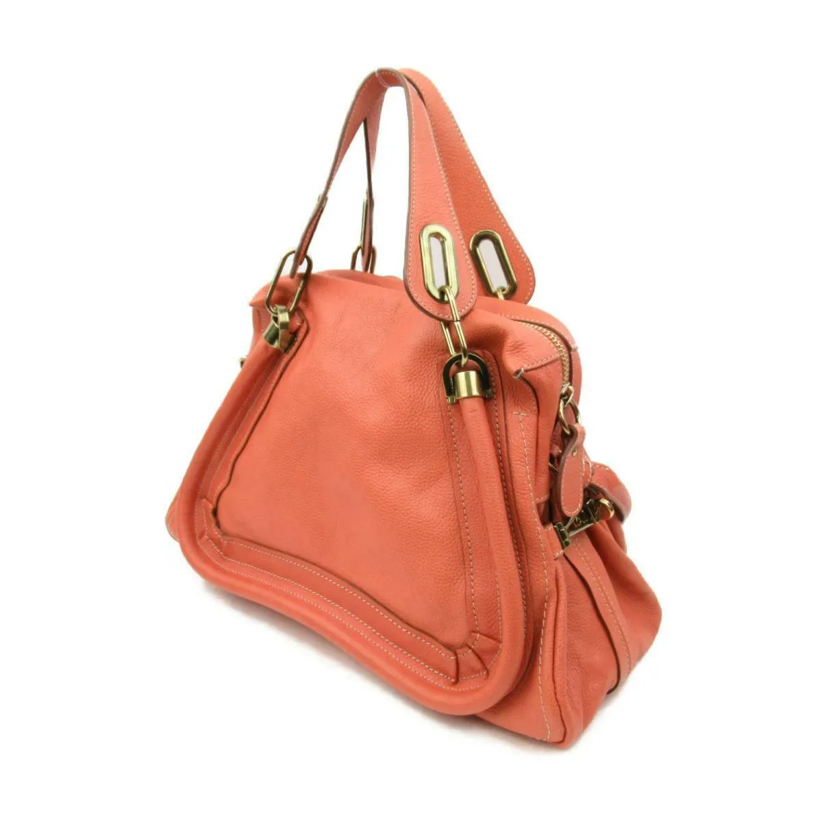 Chloe Paraty 2way shoulder hand bag leather Orange