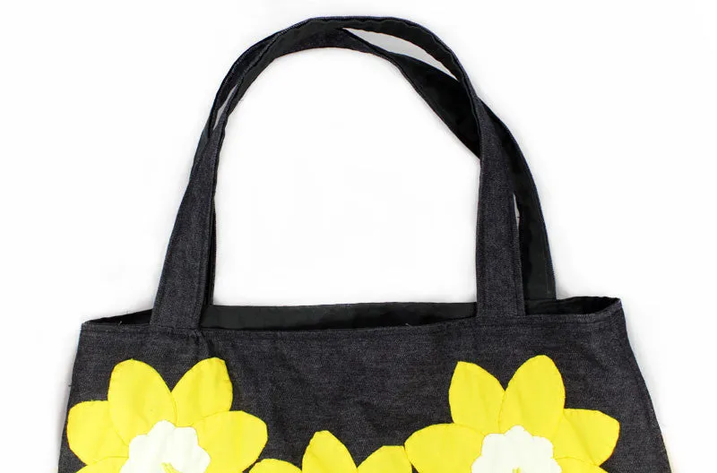 Daffodil Applique Denim Shoulder Handbag