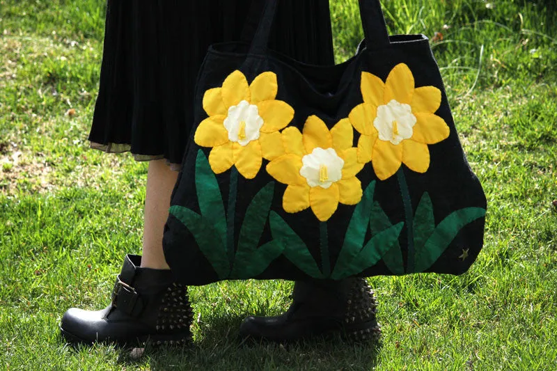 Daffodil Applique Denim Shoulder Handbag