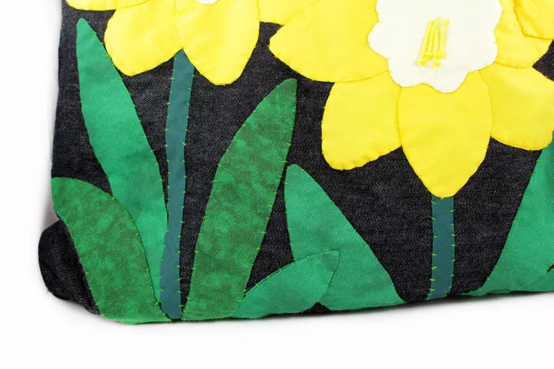 Daffodil Applique Denim Shoulder Handbag