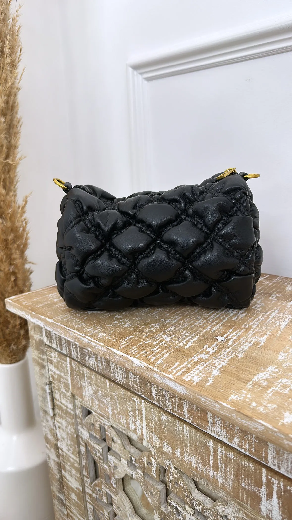 Daniella Black Quilted Soft Bag