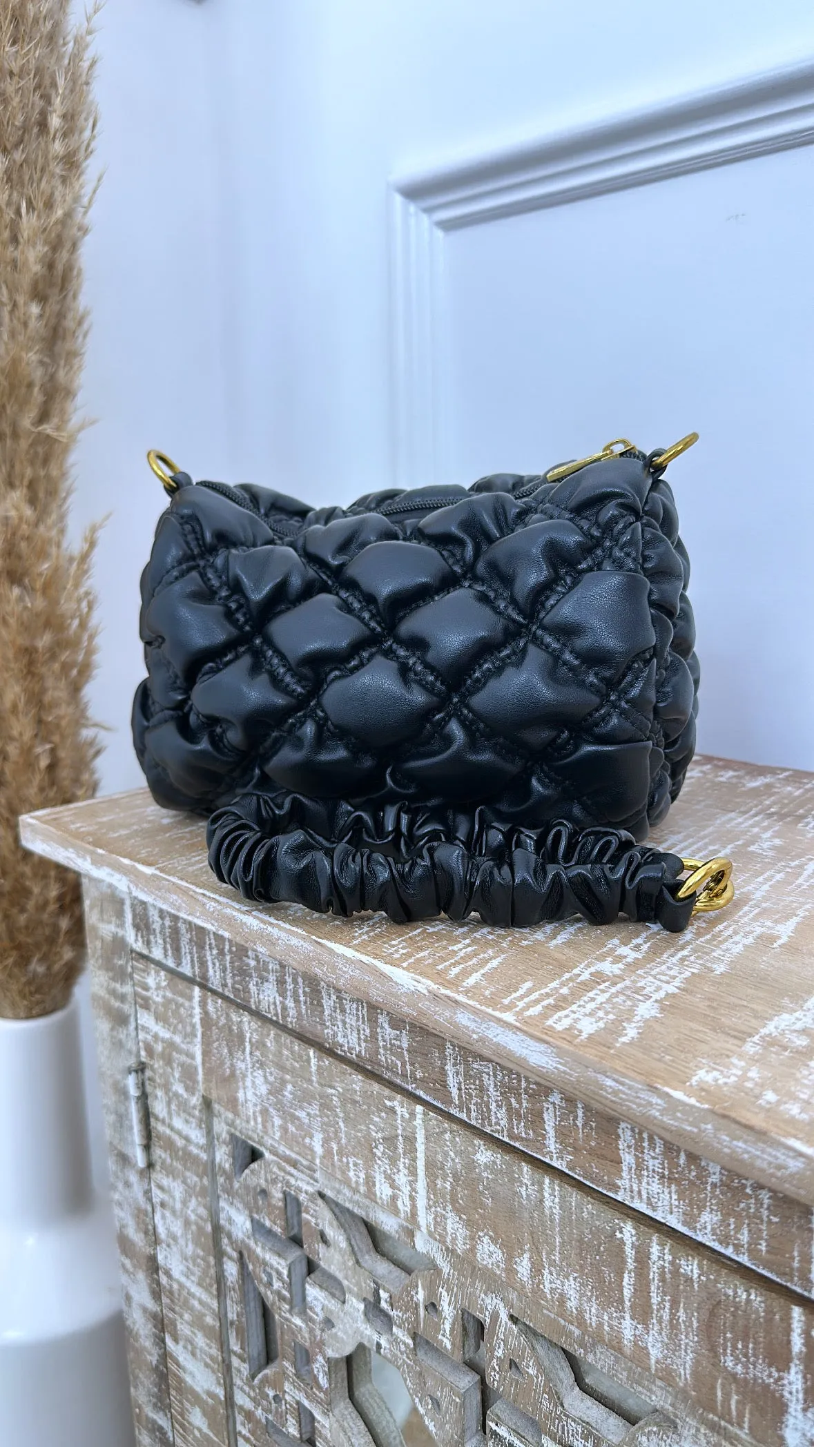 Daniella Black Quilted Soft Bag