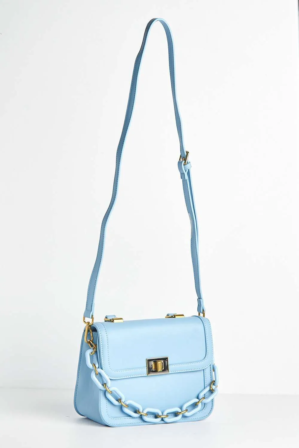 Danya Carlton Collection Chain Detail Top Handle Bag in Blue