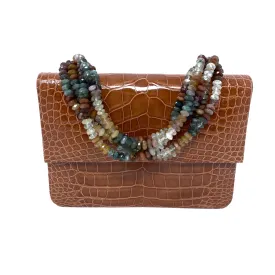 Darby Scott Mini Necklace Handbag in Brown Crocodile and Rutilated Quartz