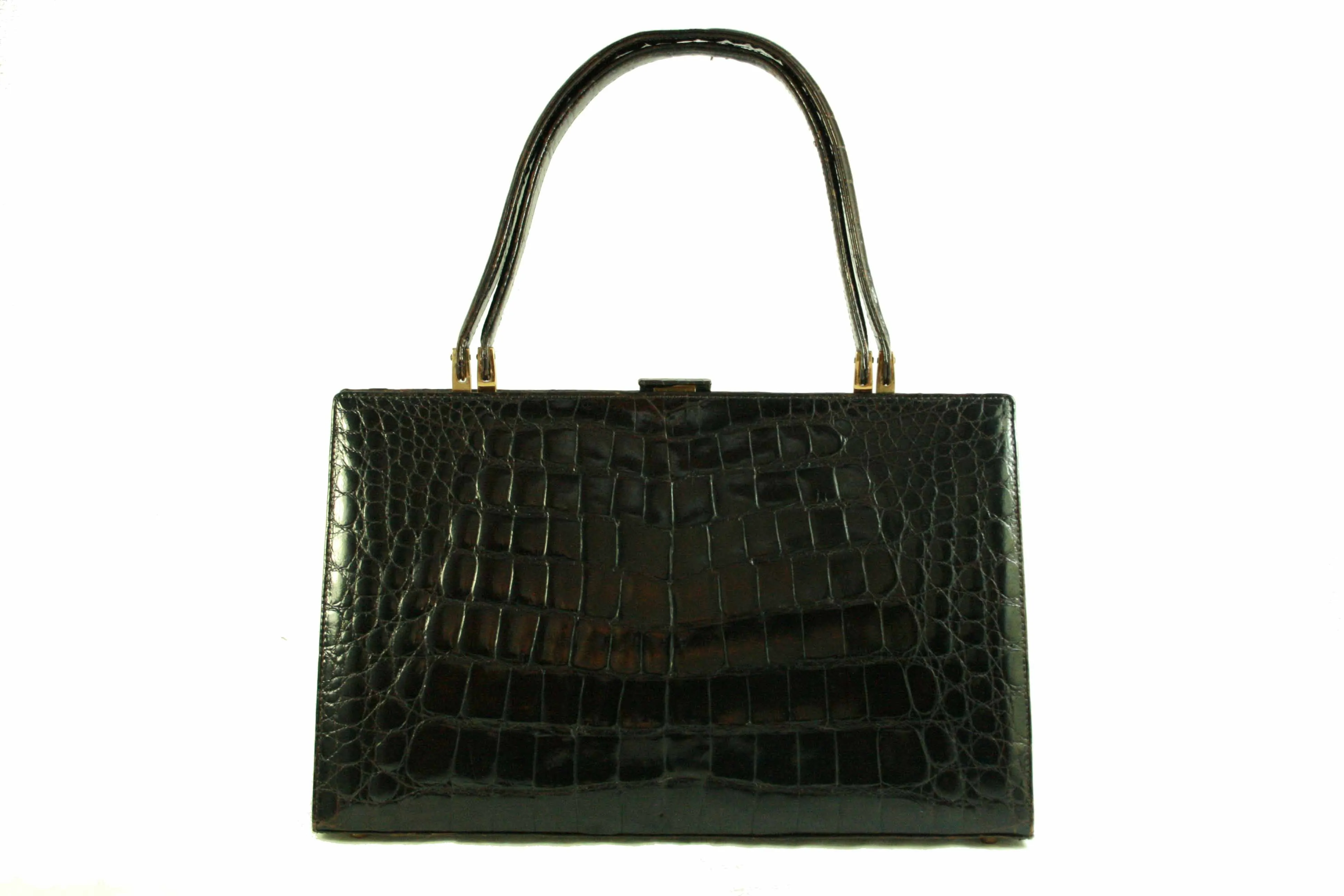 Dark brown baby crocodile handbag