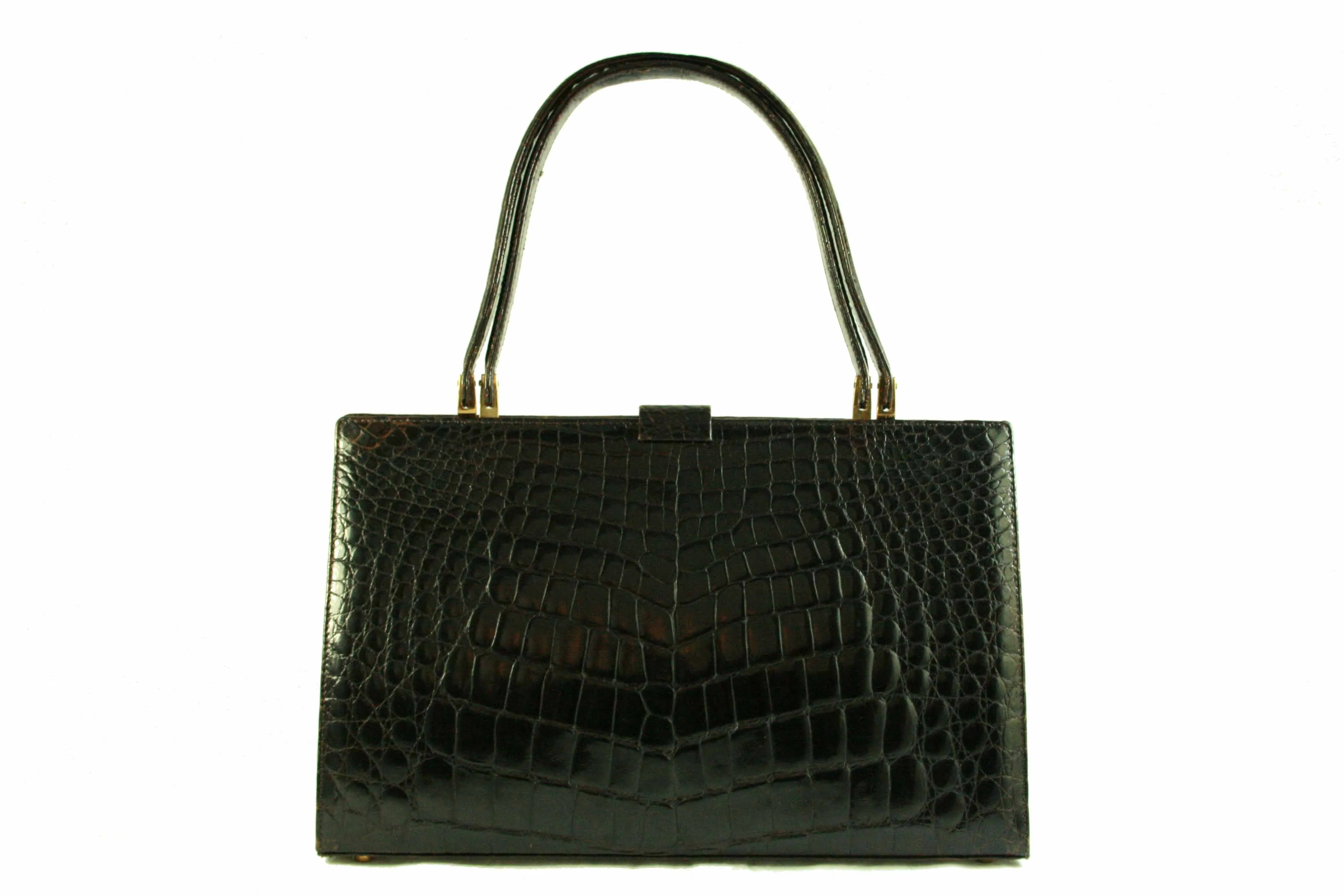 Dark brown baby crocodile handbag