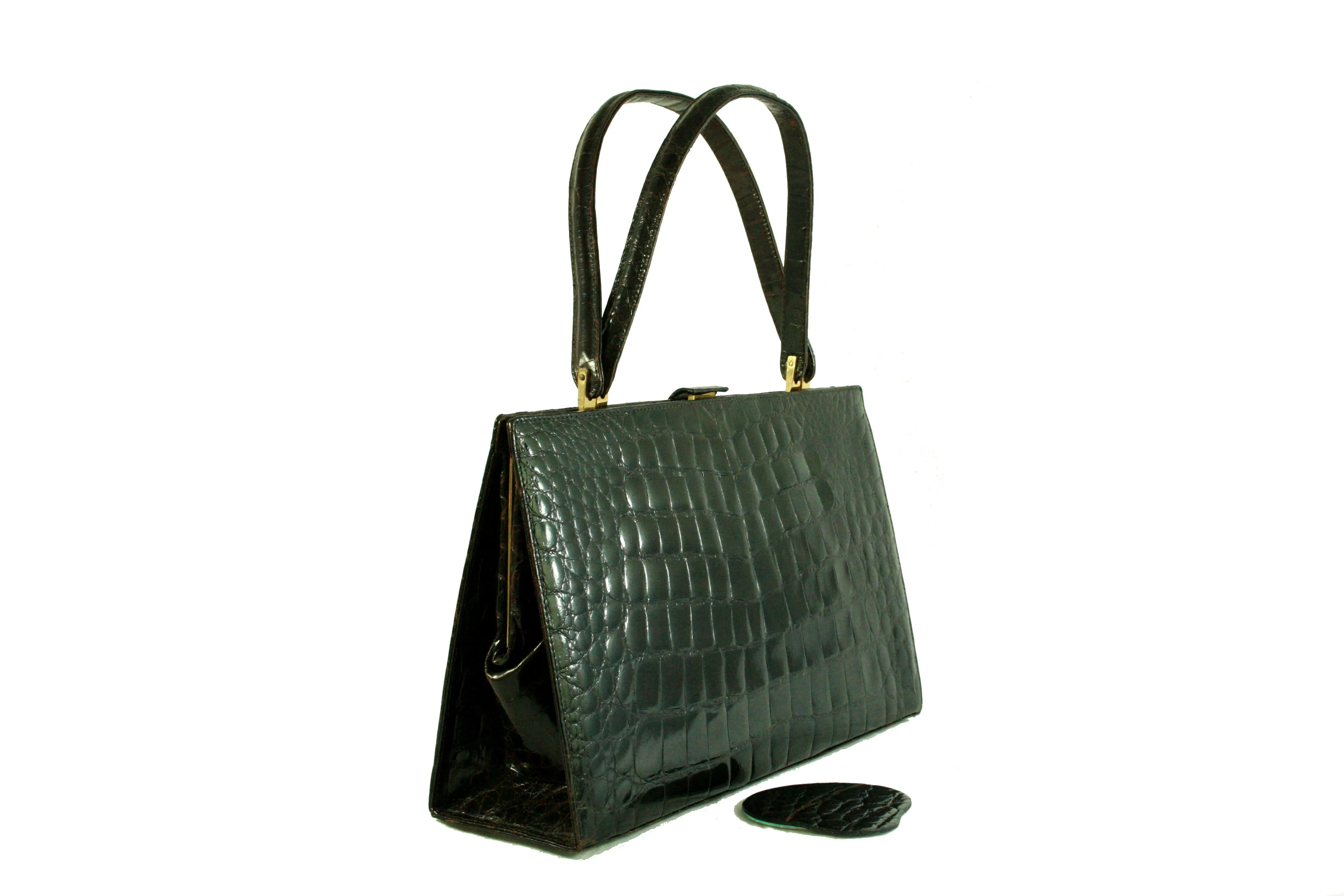 Dark brown baby crocodile handbag